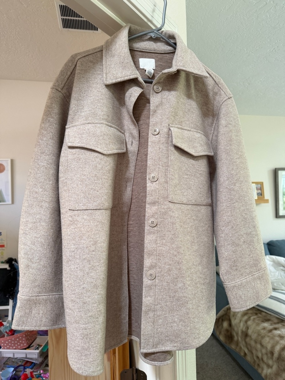 H&M Beige Shirt Jacket with Chest Flap Pockets